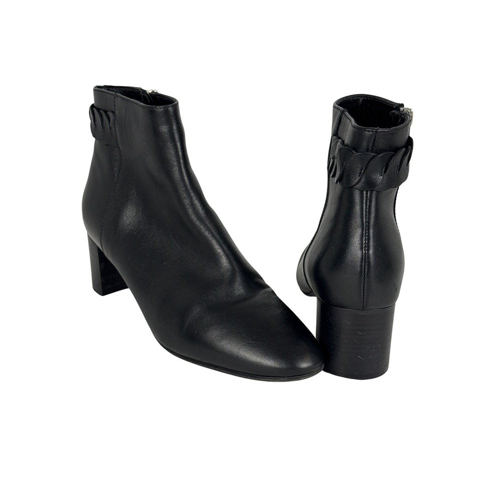 Aquatalia Womens Black Leather Braided Heel Ankle Boots Made in Italy Size 9.5M